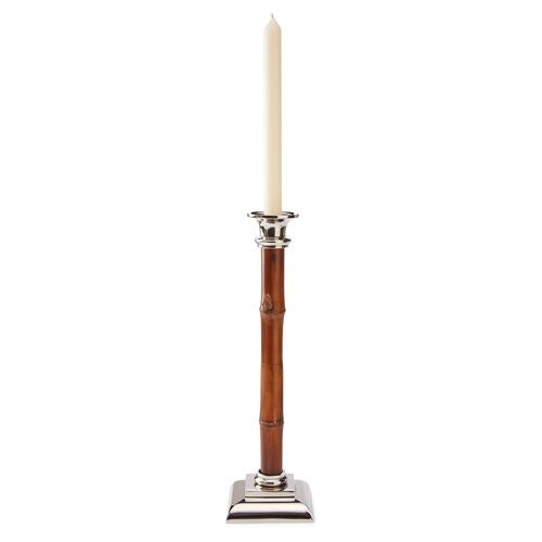 14" Bamboo Candlestick, Brown/Silver