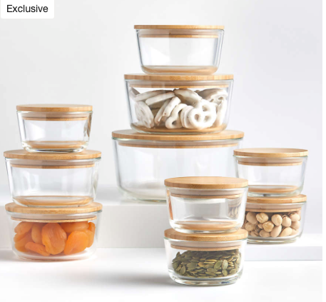 Crate & Barrel Round 20-piece Bamboo Glass Storage Set with Bamboo Lids