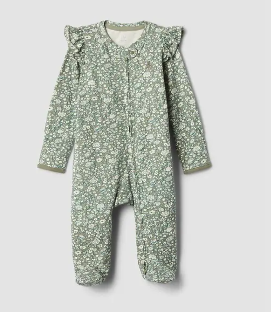 Baby First Favorites One-Piece- green floral 3 to 6 months