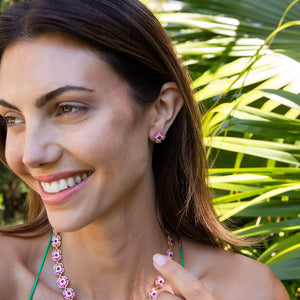 Dianthus Stud Earrings in Enamel/Jade