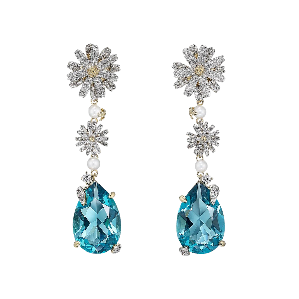 Aqua Daisy Drop Earrings