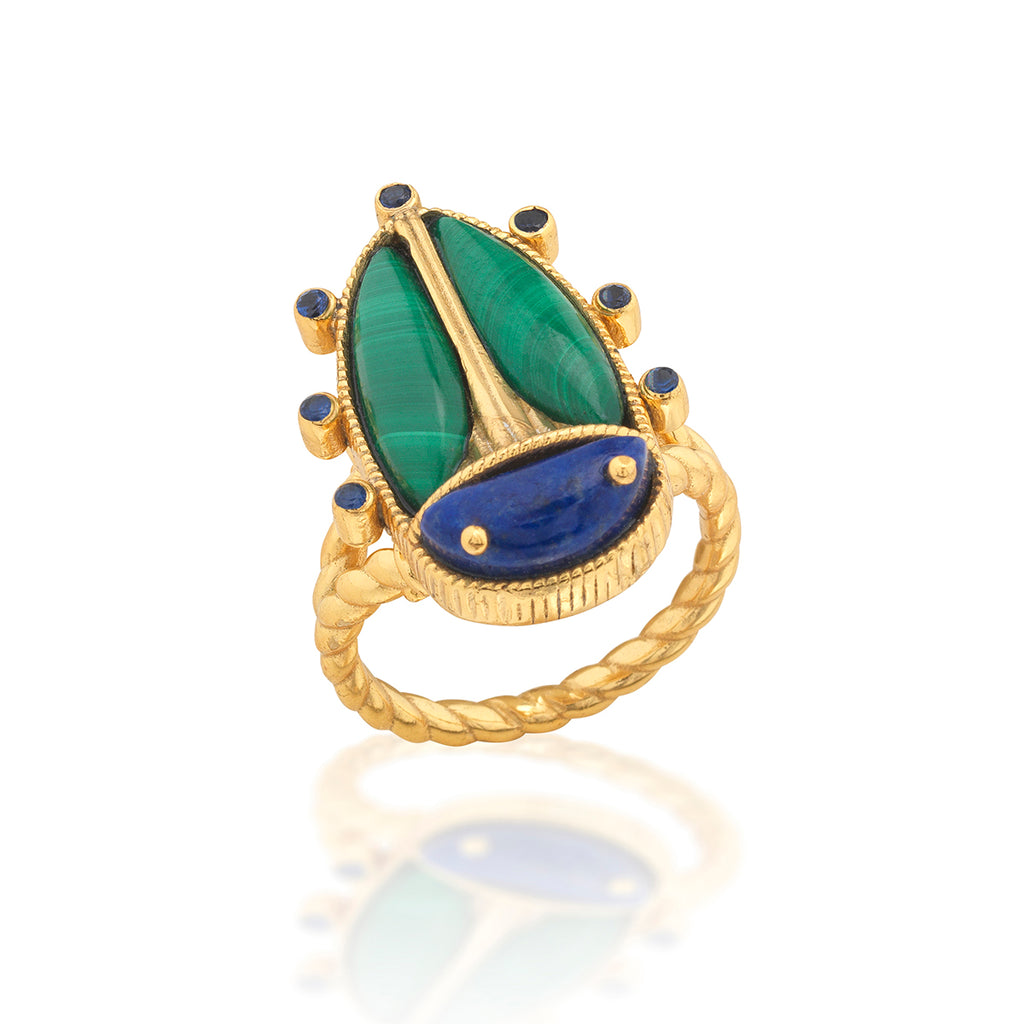 Scarab Grande Ring in Lapis/Malachite