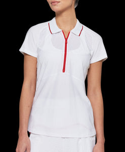 Mesh Zip Performance Polo in White