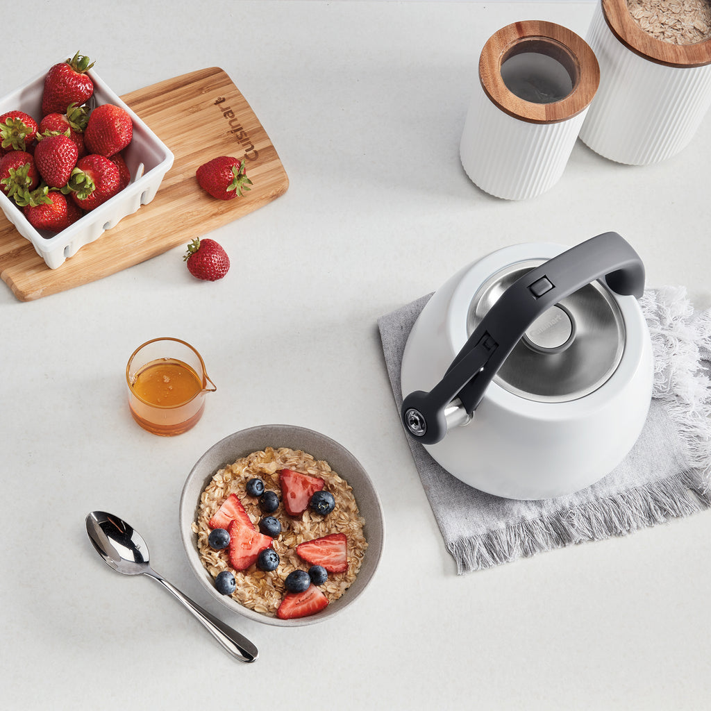 2 Qt. Matte White Stainless Steel Tea Kettle in White