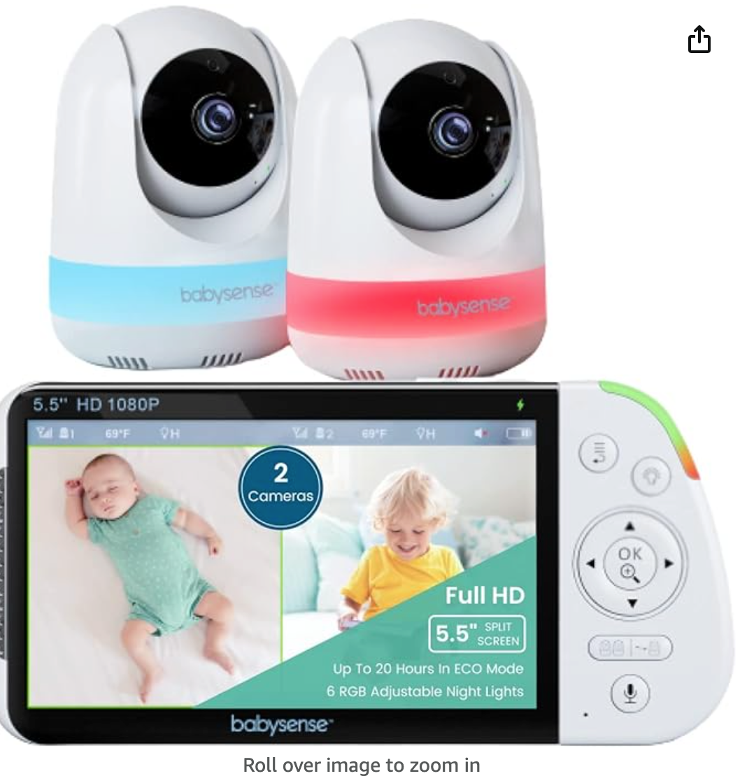 Babysense 5.5” 1080p Full HD Split-Screen Baby Monitor, Video Baby Monitor with 2 Cameras and Audio