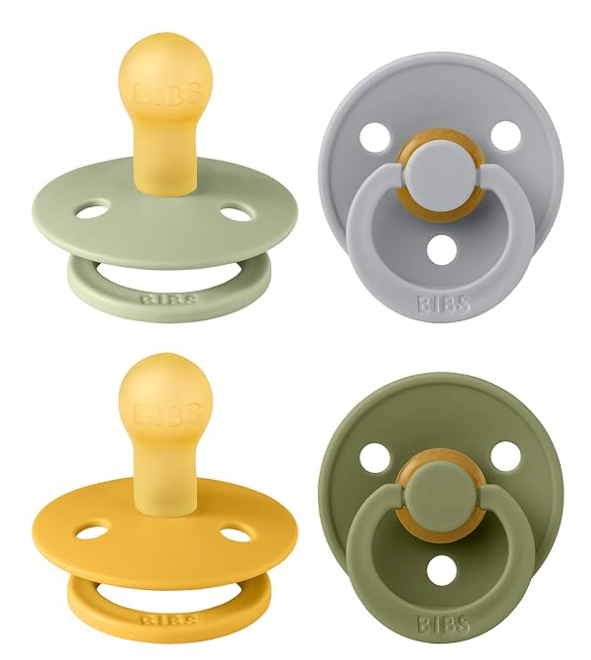 BIBS Pacifiers - Colour 4 Pack | Round Nipple Baby Pacifier | BPA Free Natural Rubber Latex Soother | Made in Denmark | Size 0-6 Months | Garden Colors