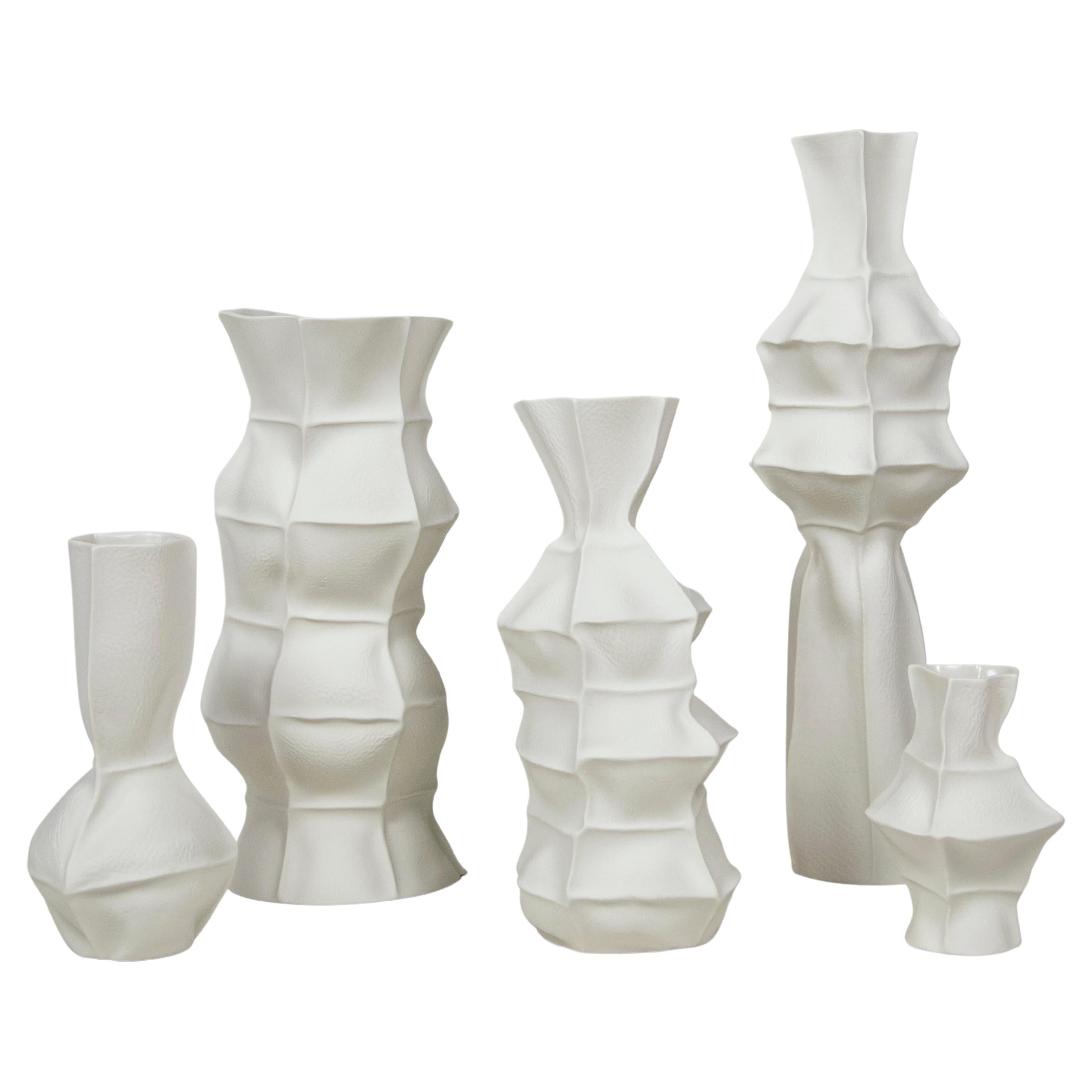 Cluster of 5 Organic White Kawa Vases, Porcelain, Set of 5