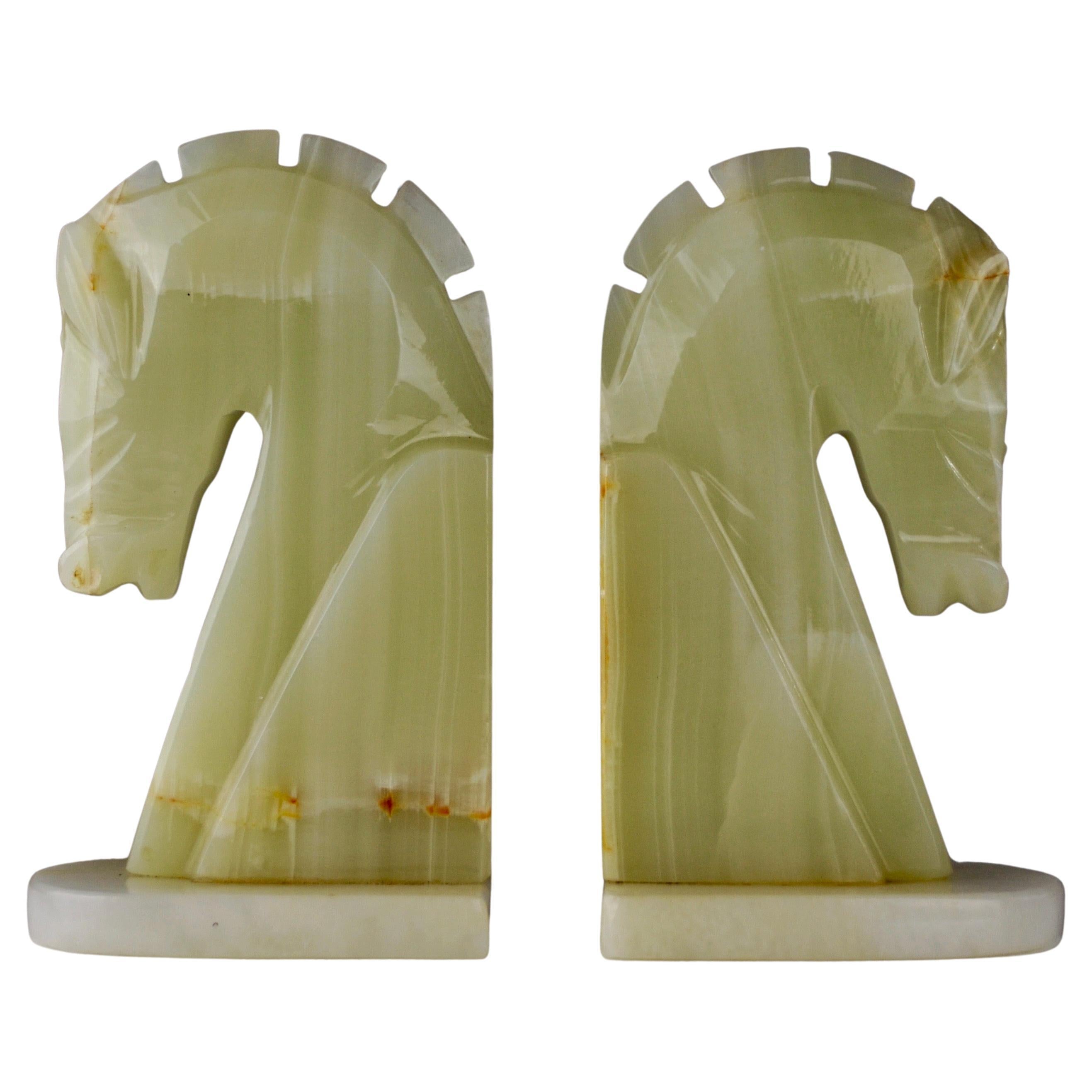 A Pair of Onyx Bookends – Horse Heads – Italy - 1970s