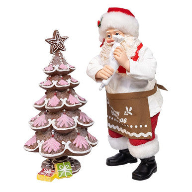 Kurt Adler 10.5" Fabriché Santa Decorating Gingerbread Tree, 2-Piece Set