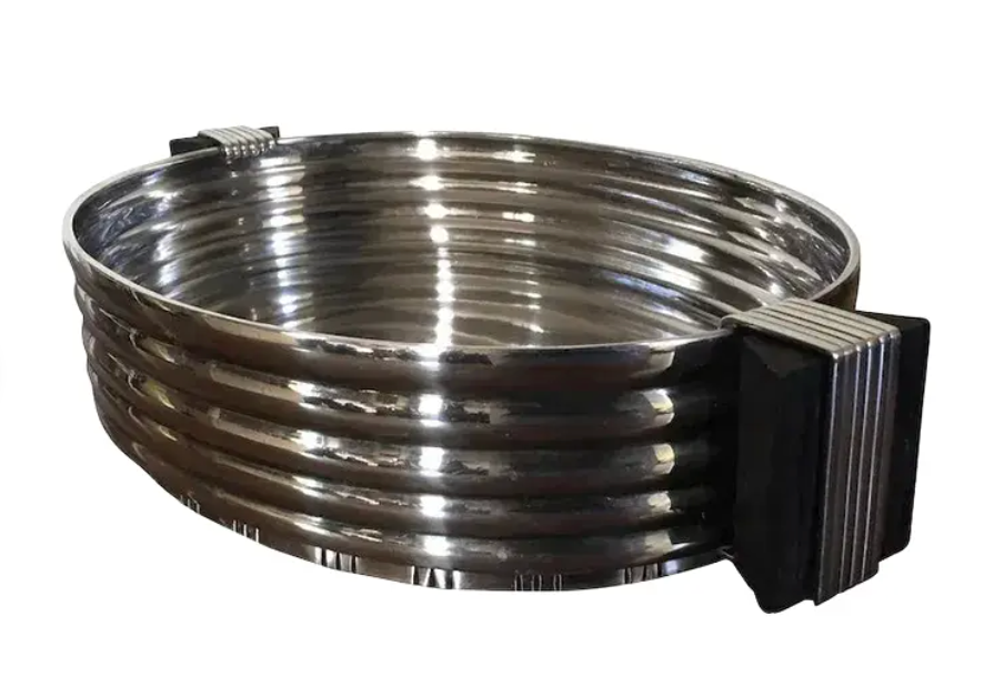 1920s Art Deco Silver Plate Galleried Oval Tray or Centerpiece Bowl with Exotic Wood Handles