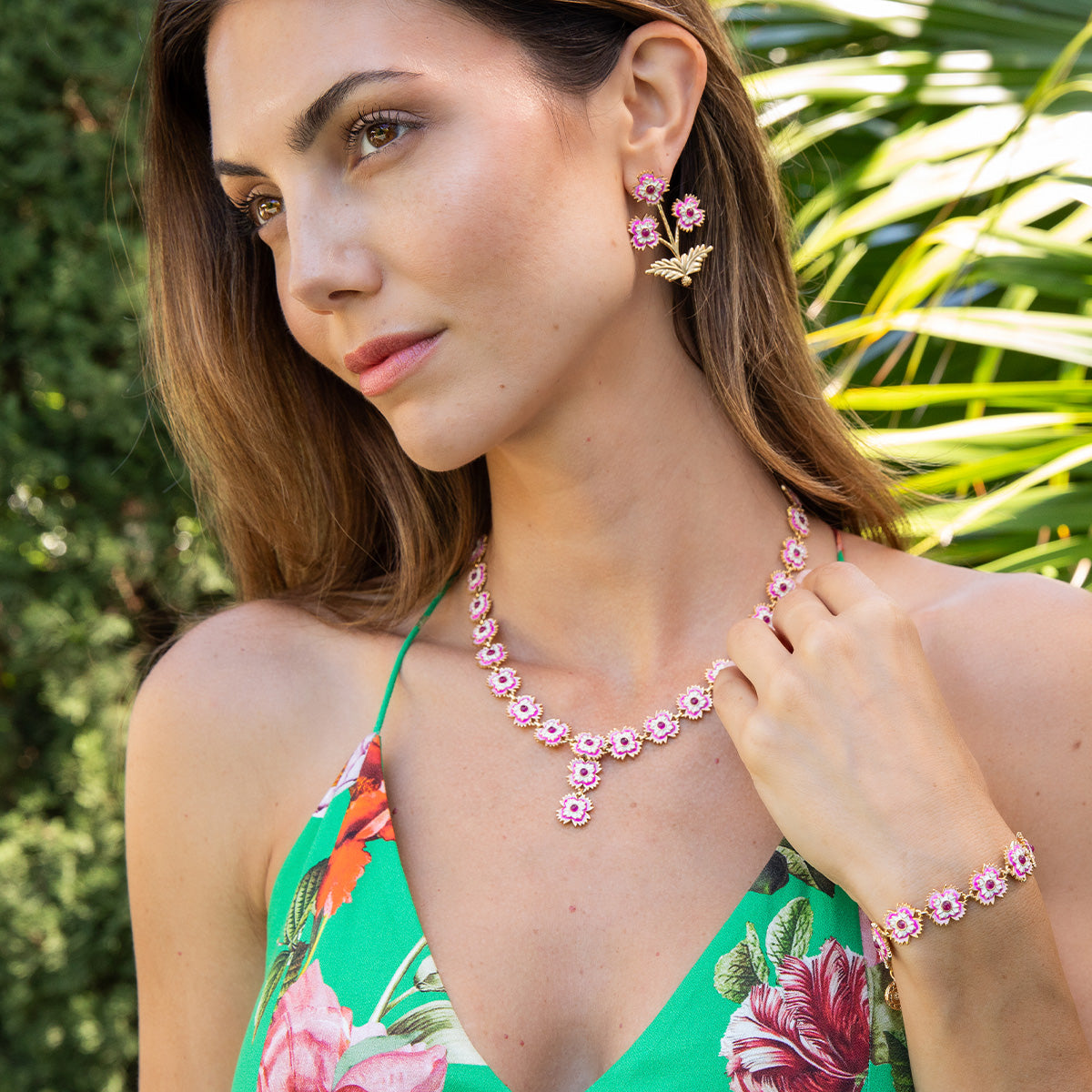 Dianthus Convertible Bouquet Post Earrings in Enamel/Jade