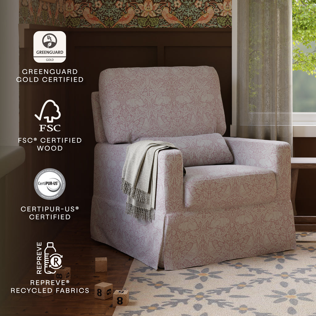 Morris & Co. x Namesake Crawford Pillowback Comfort Swivel Glider Pure Brer Rabbit in Rose