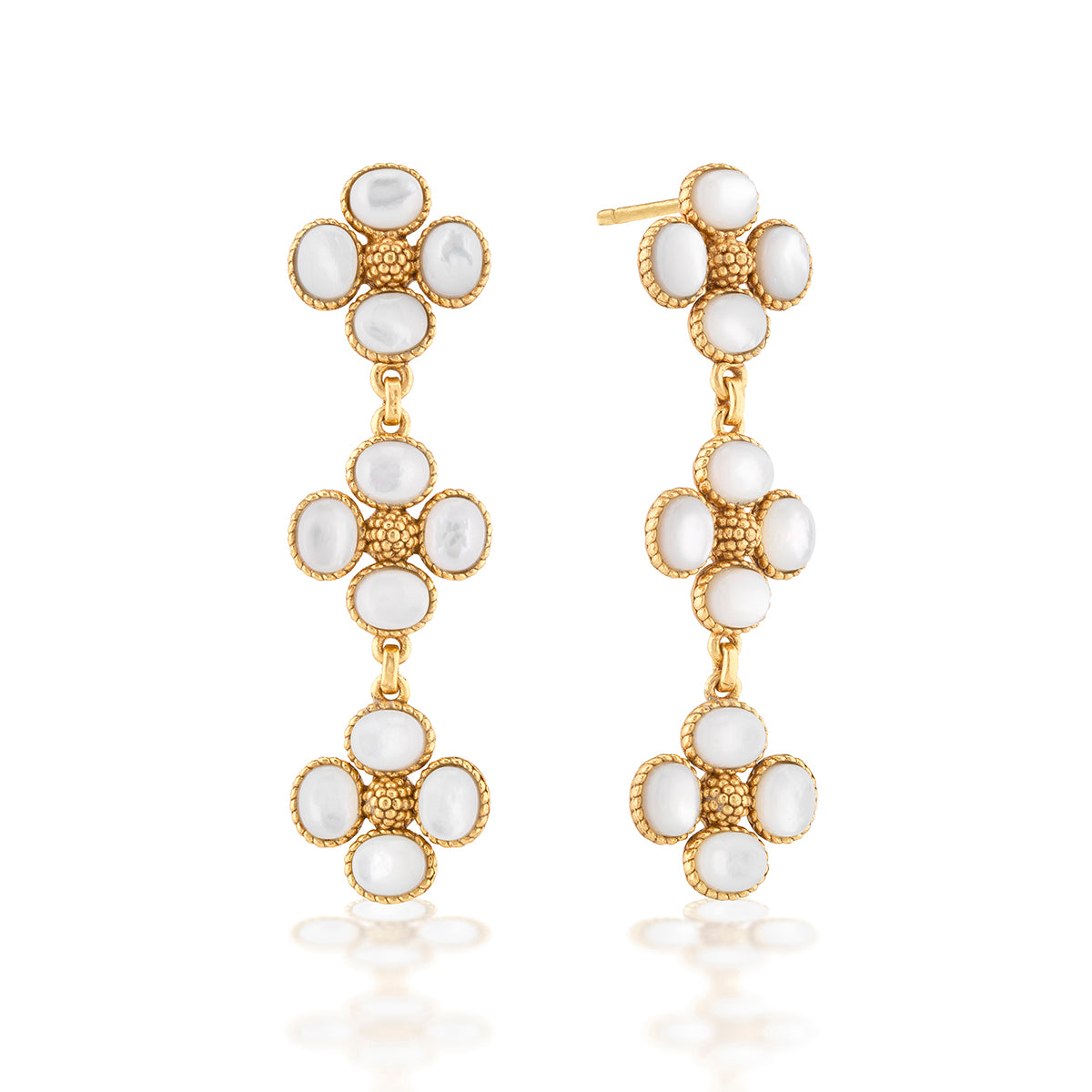 Berry Clover Linear Earrings in Mother of Pearl