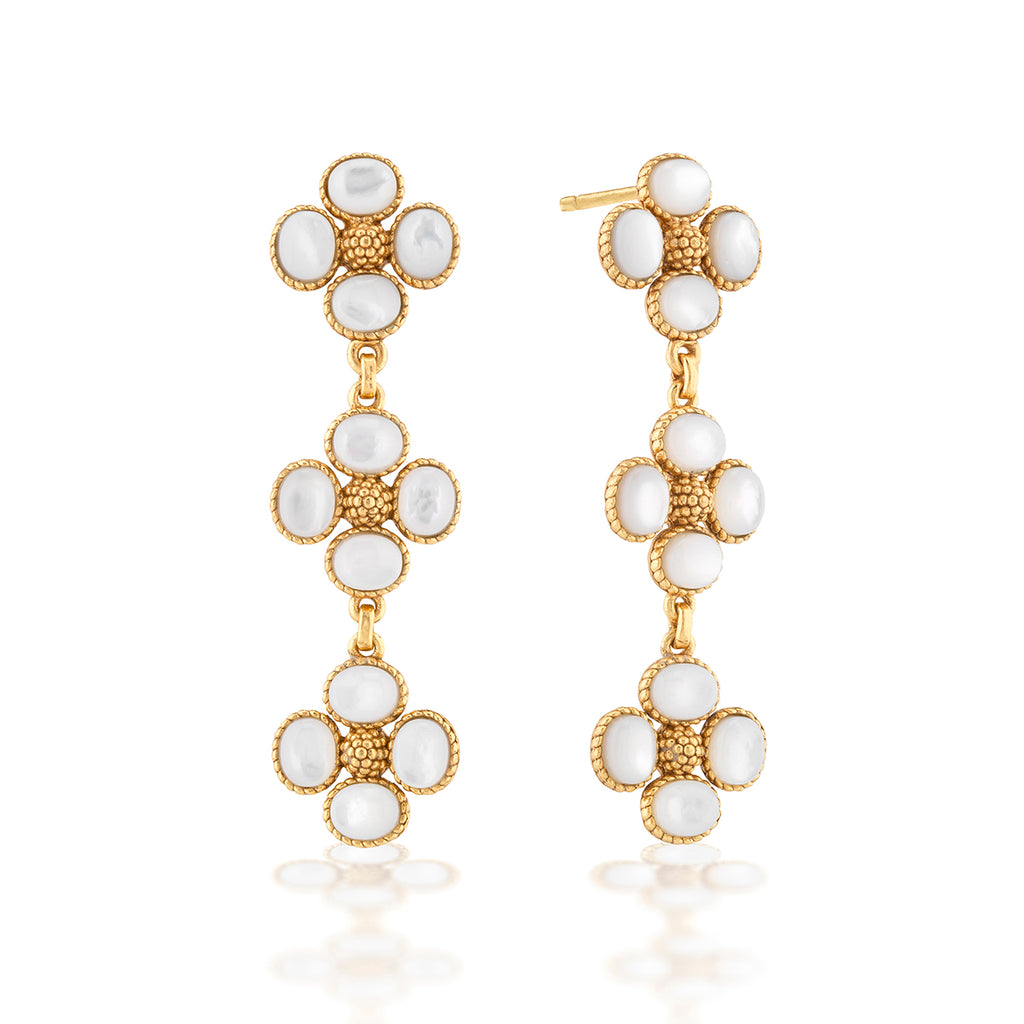 Berry Clover Linear Earrings in Mother of Pearl