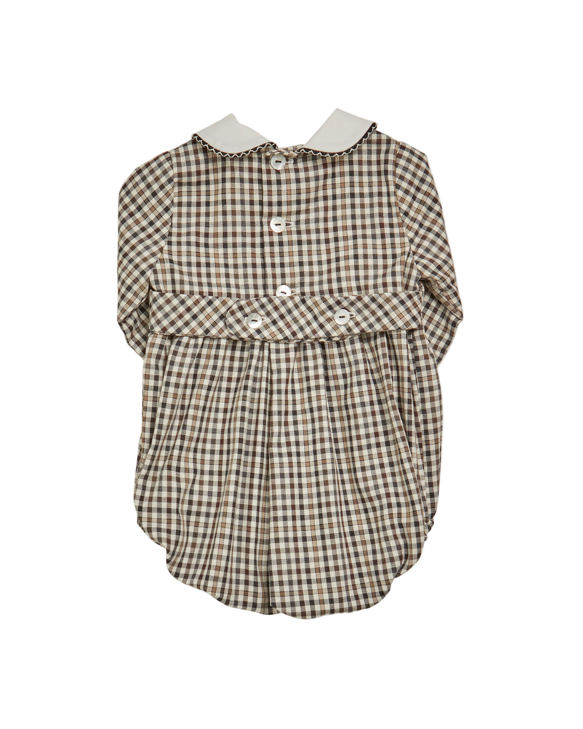 Felicidad Romper in Brown/Black Check Twill