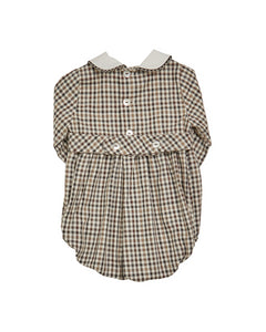 Felicidad Romper in Brown/Black Check Twill