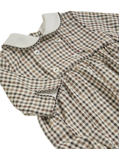 Felicidad Romper in Brown/Black Check Twill