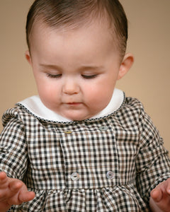 Felicidad Romper in Brown/Black Check Twill