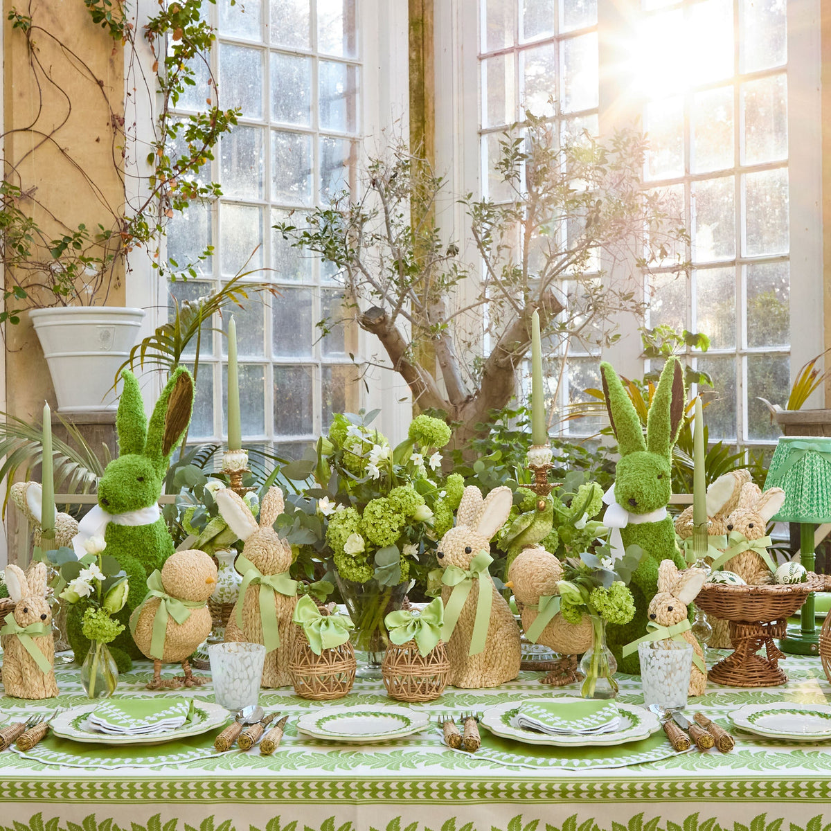 Green Fern Stripe Tablecloth