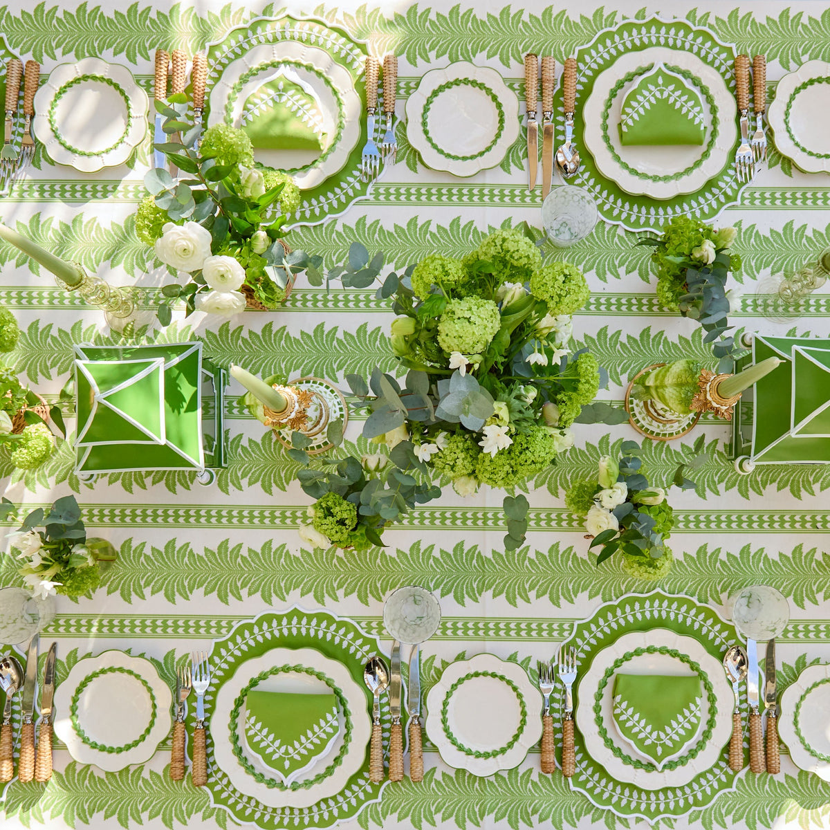 Green Fern Stripe Tablecloth