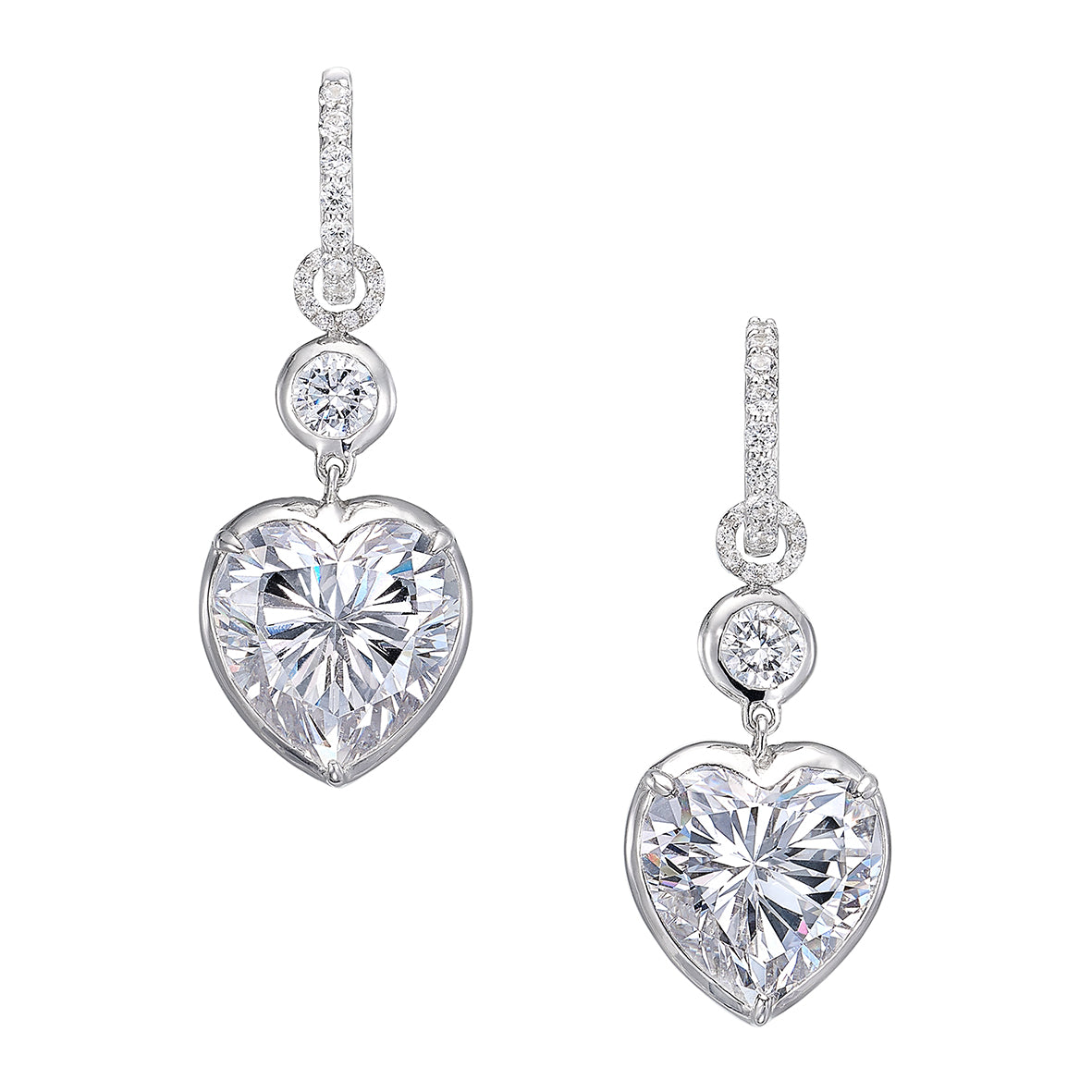 Large Heart Pendant Hoop Earrings, White Gold