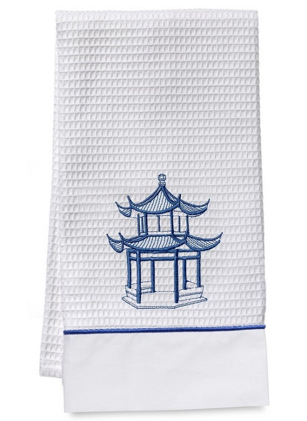 Guest Towel in White Waffle Weave, Satin Stitch & Embroidered