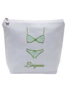 Lingerie Bag in White Linen & Cotton Embroidered