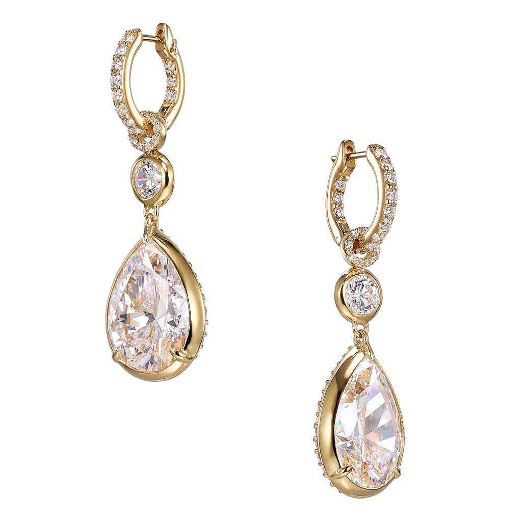 Large Pear Pendant Hoop Earrings