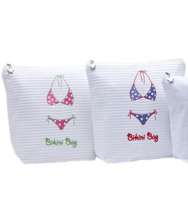 Bikini Bag in White Cotton Waffle Weave