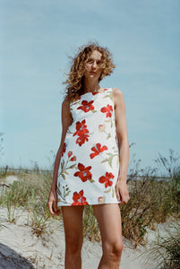 Classic Mini Shift Dress in Red Hibiscus