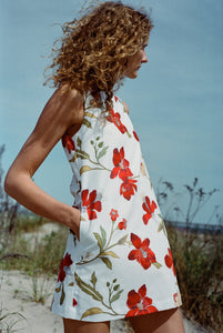 Classic Mini Shift Dress in Red Hibiscus