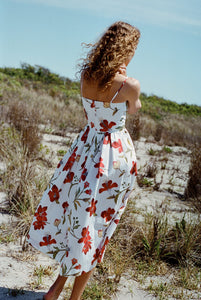 Skinny-Strap Poof Dress in Red Hibiscus