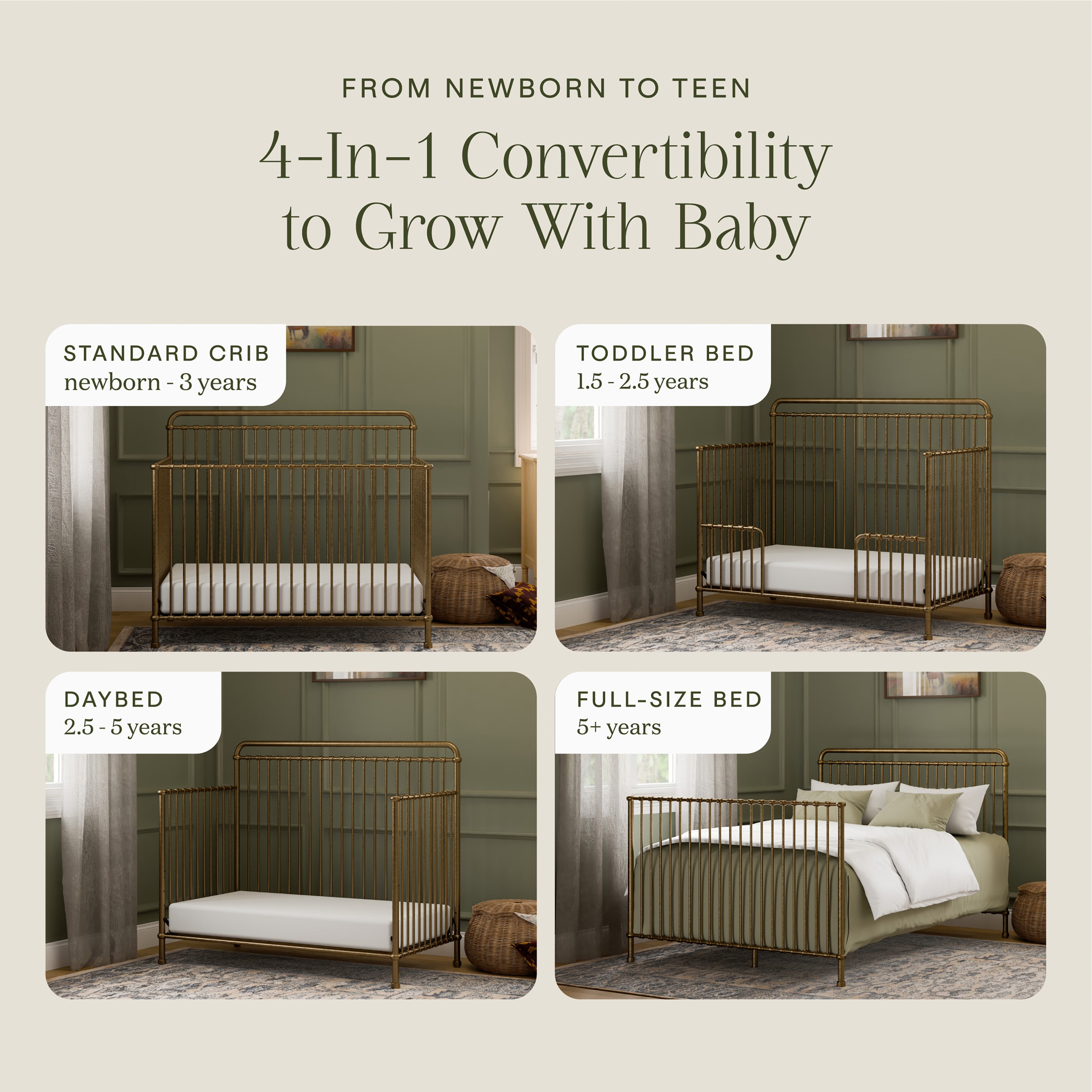 Winston 4-in-1 Convertible Crib in Vintage Gold | Over The Moon