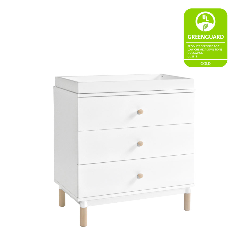 Gelato 3-Drawer Compact Changer Dresser with Removable Changing Tray (34") in White & Washed Natural