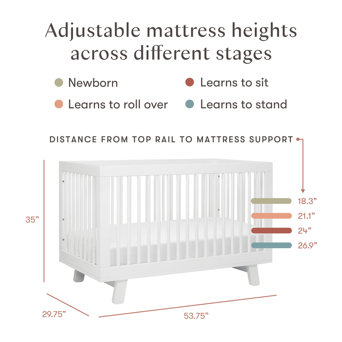 Hudson 3-in-1 Convertible Crib with Toddler Bed Conversion Kit in White