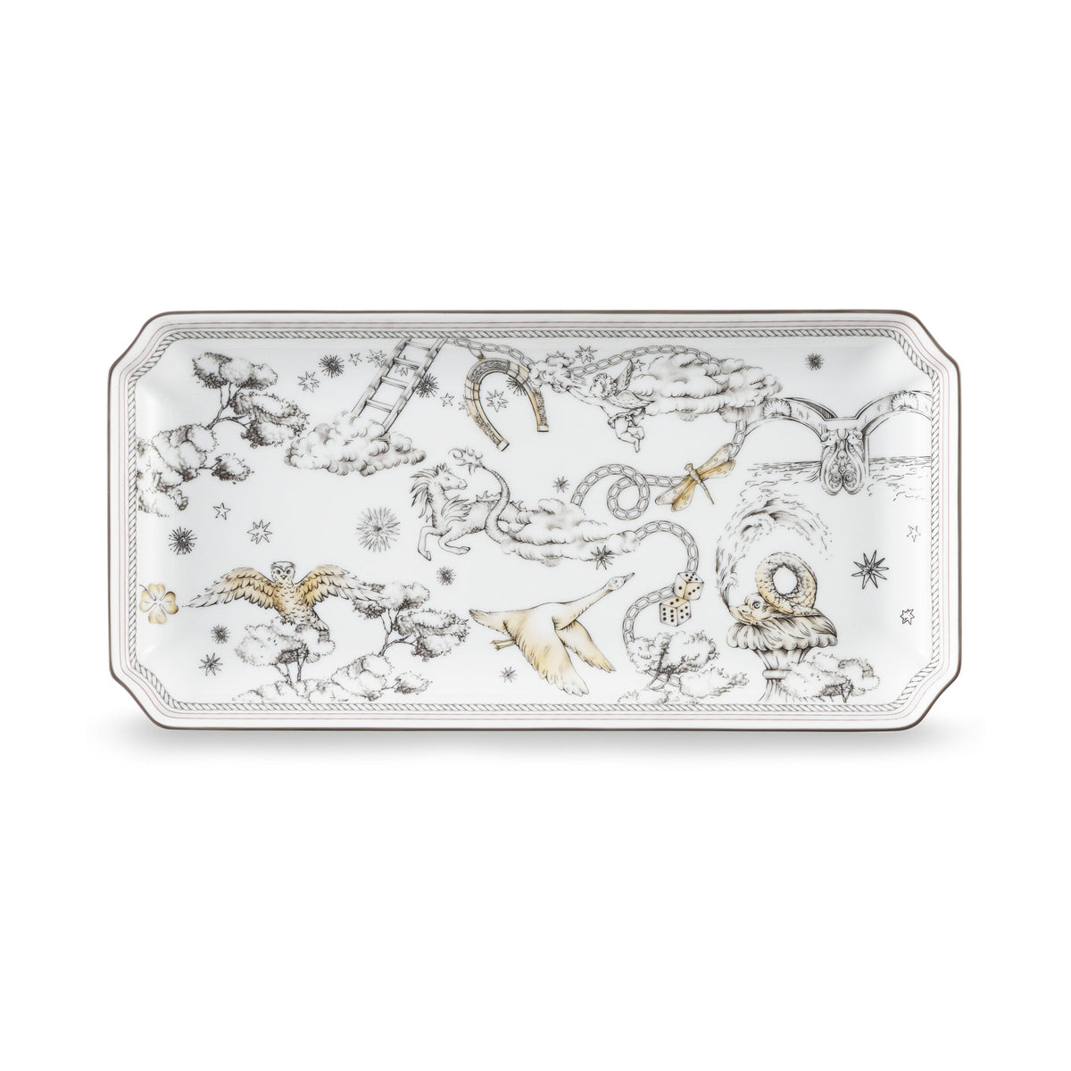 Fortunae Large Rectangular Tray with illustrated lucky charm motifs