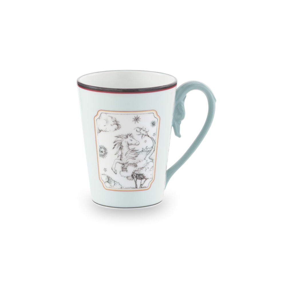 Fortunae Mug in Light Blue with illustrated panel and swan-neck handle