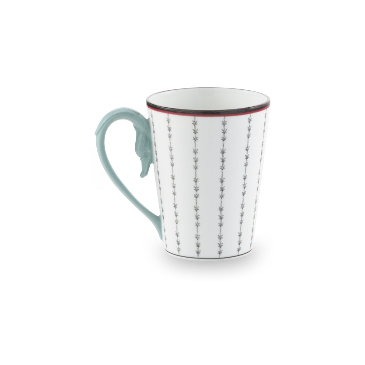 Fortunae Mug in White with beaded line pattern and light blue handle