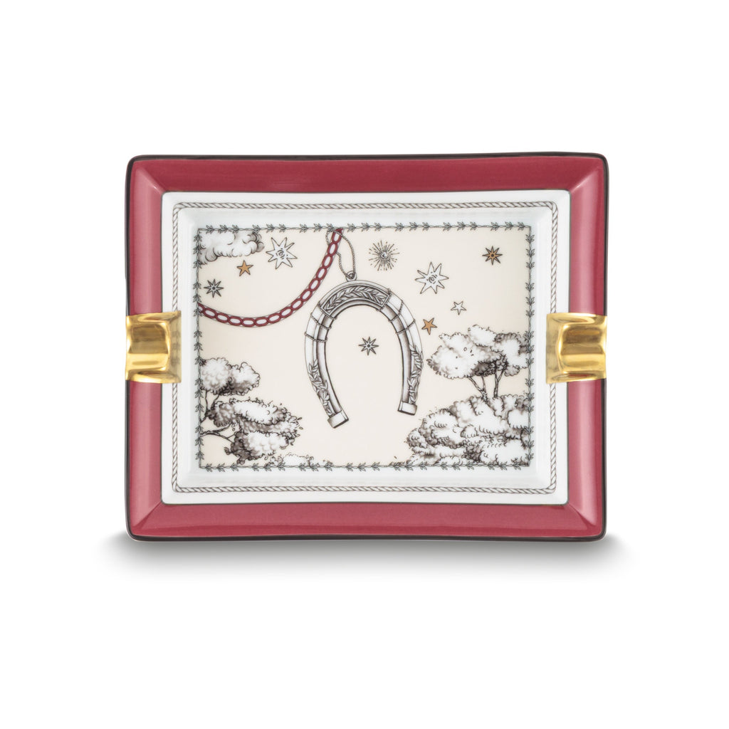 Fortunae Rectangular Ashtray with horseshoe illustration and red border