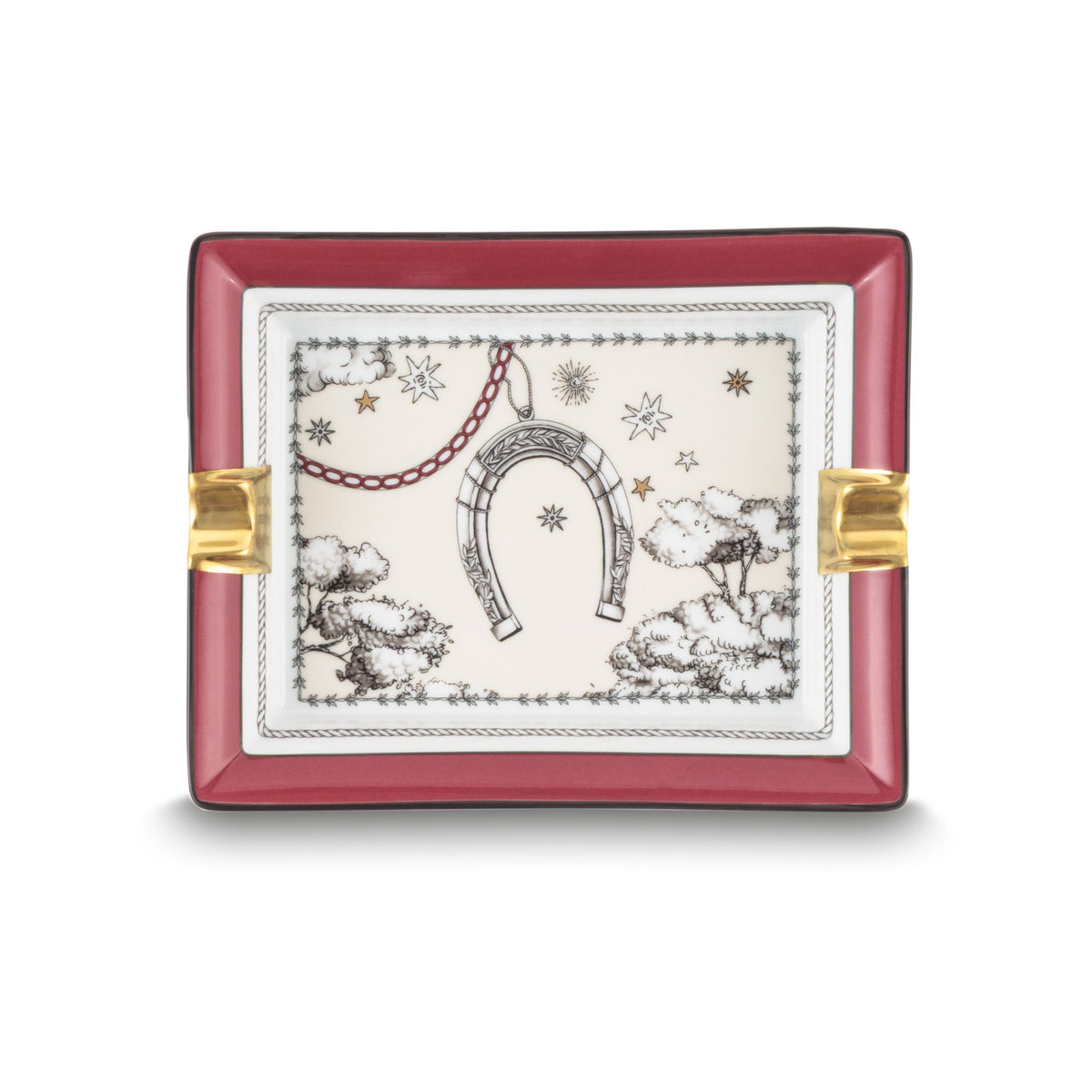 Fortunae Rectangular Ashtray with horseshoe illustration and red border