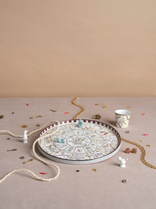 Fortunae Round Tray styled with gold chain and charms