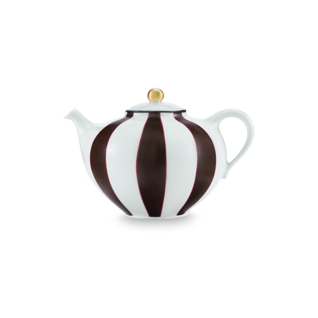 Fortunae Teapot with burgundy and white stripes and gold knob