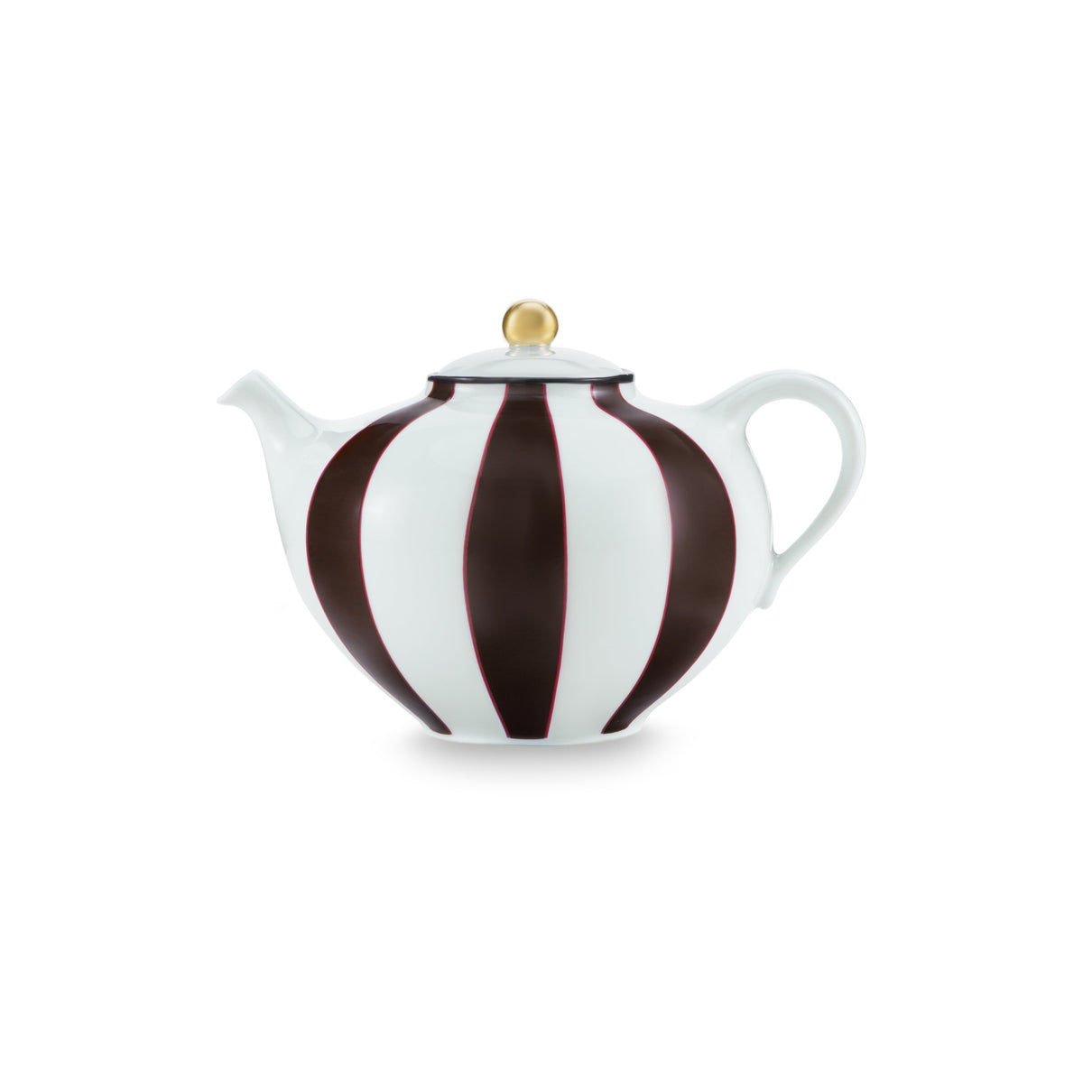Fortunae Teapot with burgundy and white stripes and gold knob