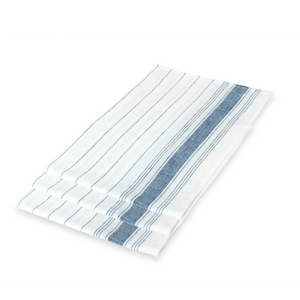 set of three linen kitchen towels with blue stripes