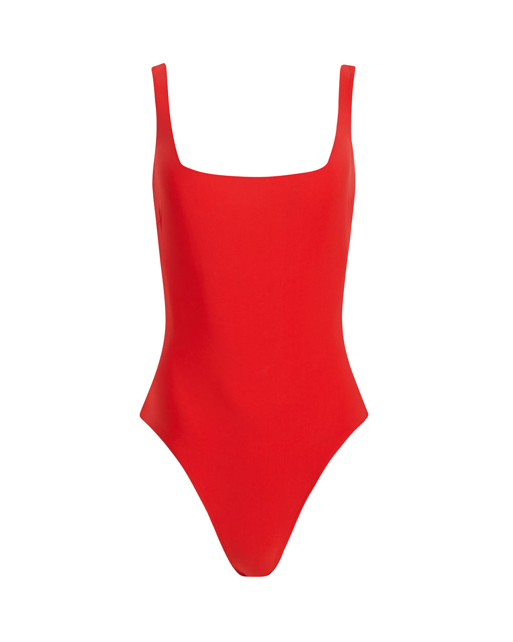 red dreamsculpt square neck tank one piece swimsuit with tummy control fit on white background
