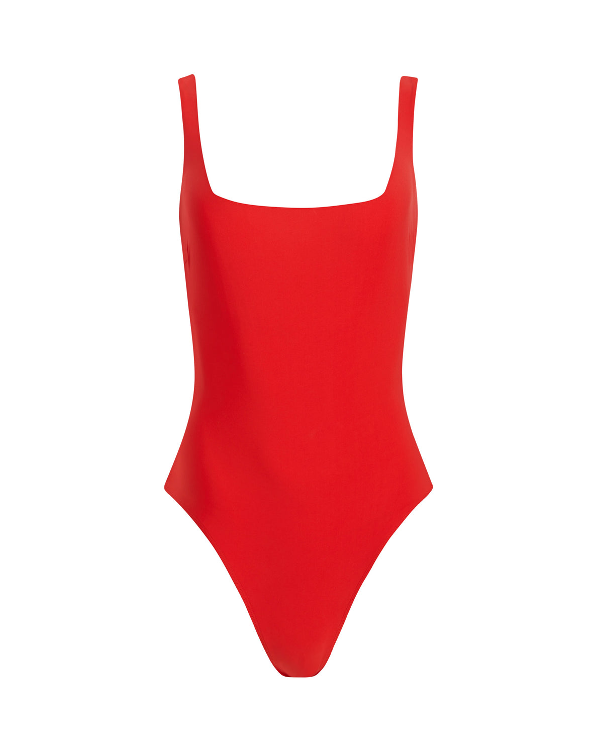 red dreamsculpt square neck tank one piece swimsuit with tummy control fit on white background
