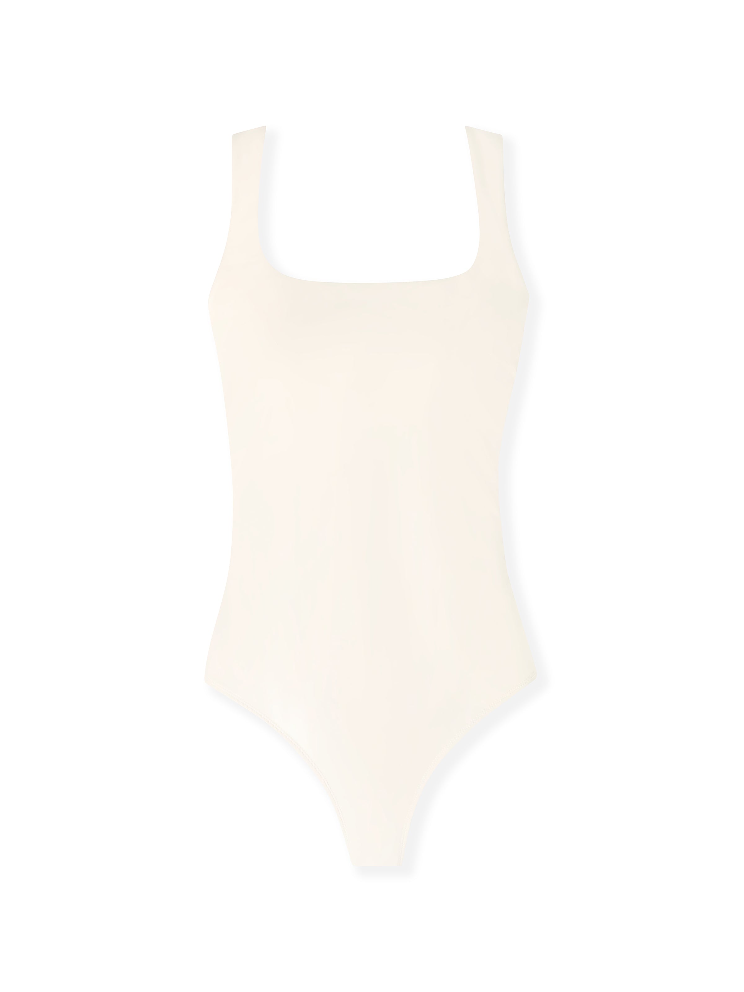 front of dreamsculpt square neck tank one piece swimsuit with tummy control fit on white background