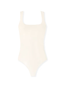 front of dreamsculpt square neck tank one piece swimsuit with tummy control fit on white background