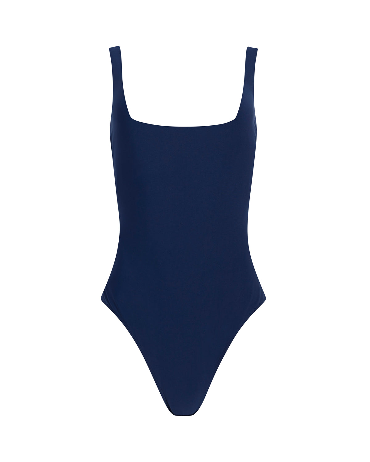 navy blue dreamsculpt square neck one-piece tank swimsuit with tummy control & long torso on white background