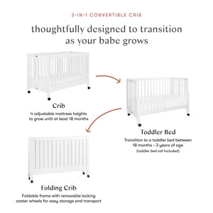 Maki Portable Folding Crib with Toddler Bed Conversion Kit in White
